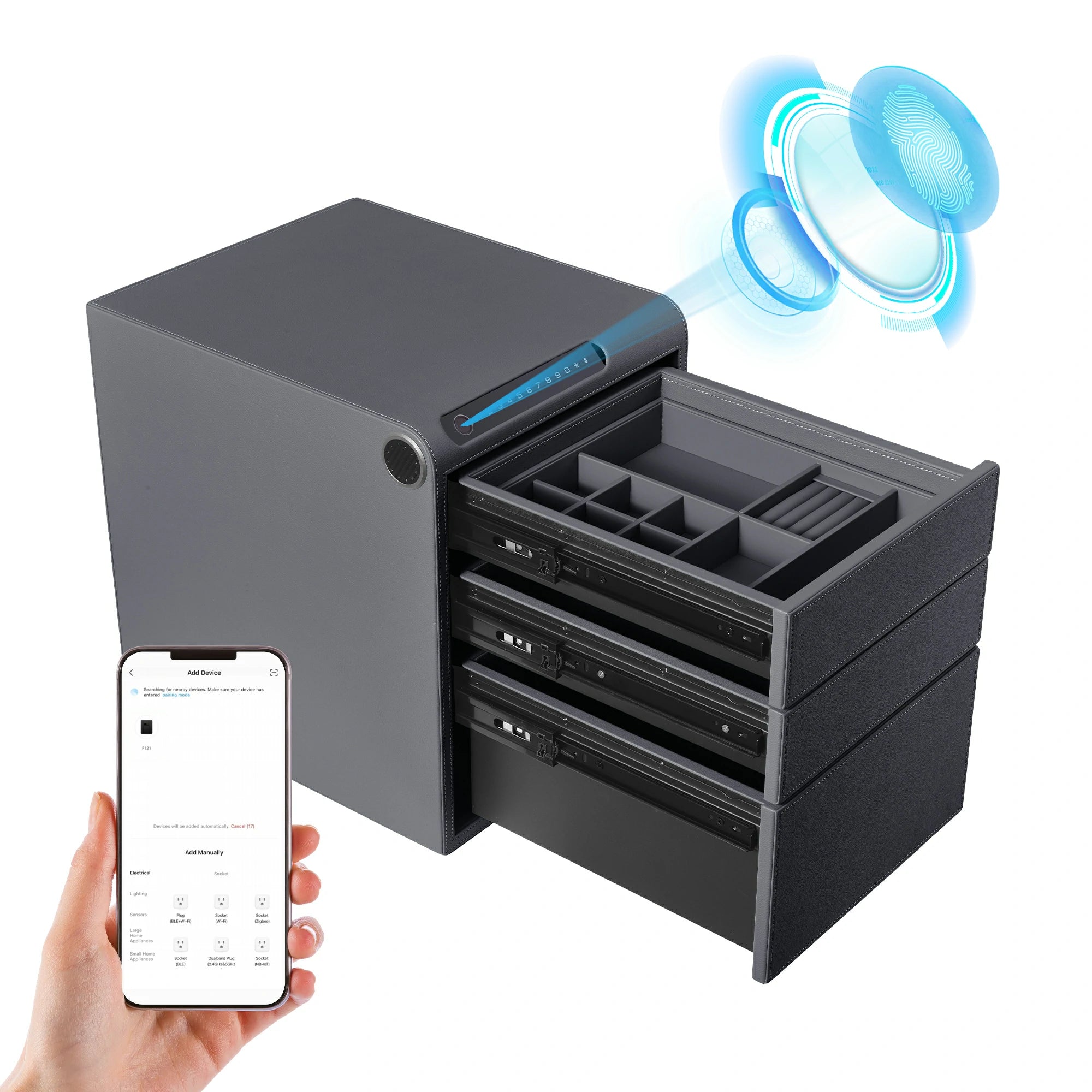 3 Drawer Jewelry Safe with Fingerprint Bluetooth Lock Auto Drawers