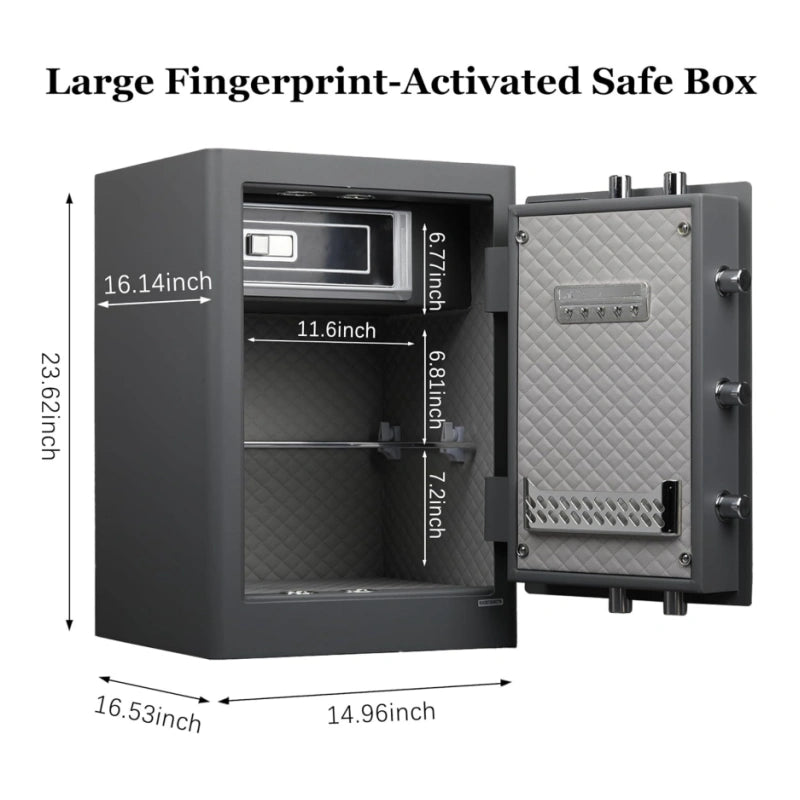 Large Fingerprint Safe Box with Fireproof Bag, Alarm