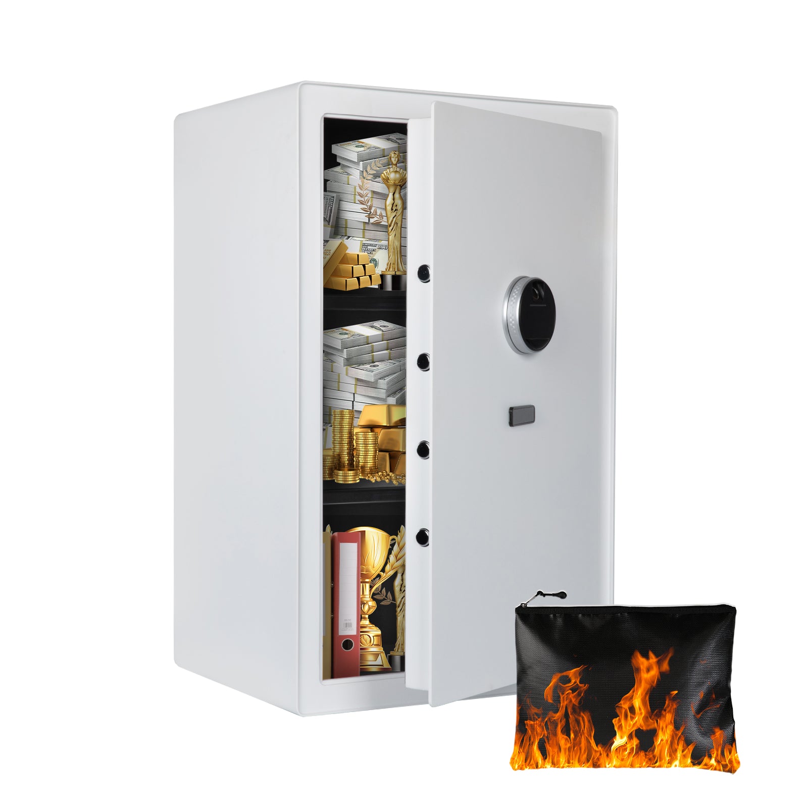 4.7 Cu Ft Fingerprint Home Safe with Fireproof Bag, Drawer & Shelves