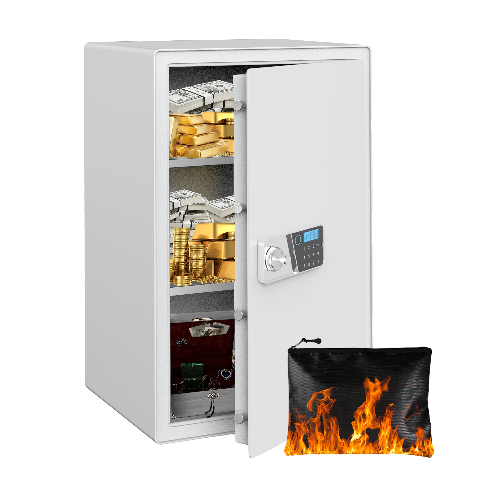VALINIRT 29.5-Inch Tall Biometric Home Safe with Fingerprint & Digital Keypad, Anti-Pry Design and Alarm