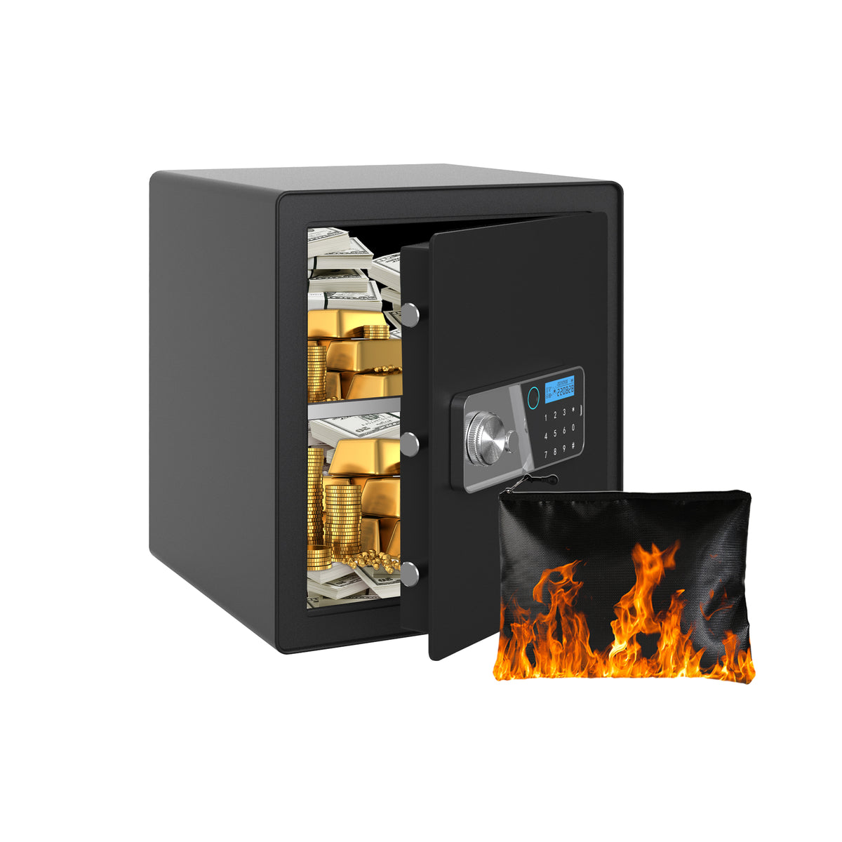 VALINIRT 15.7-Inch Biometric Home Safe with Fingerprint & Digital Keypad, Anti-Pry Design and Alarm