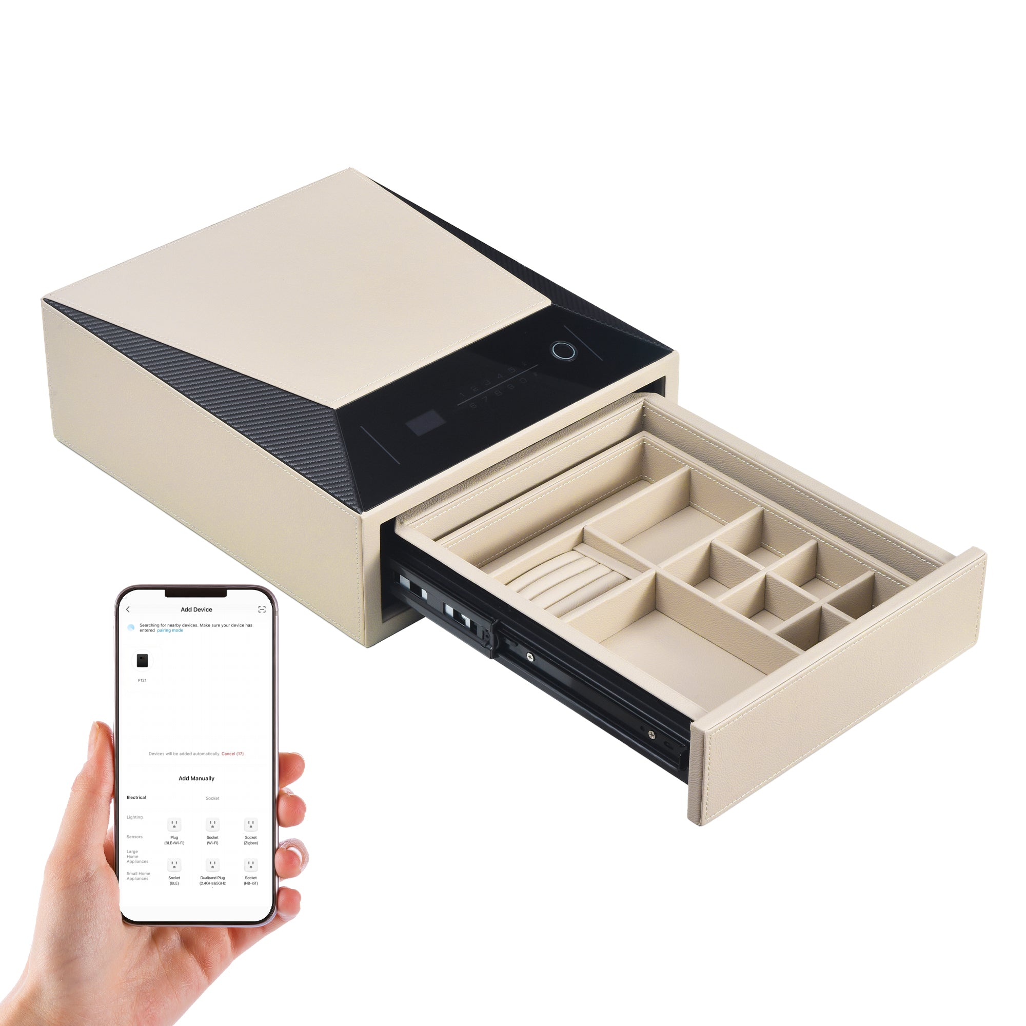 Smart Jewelry Safe Box with Fingerprint, Bluetooth & Auto Open