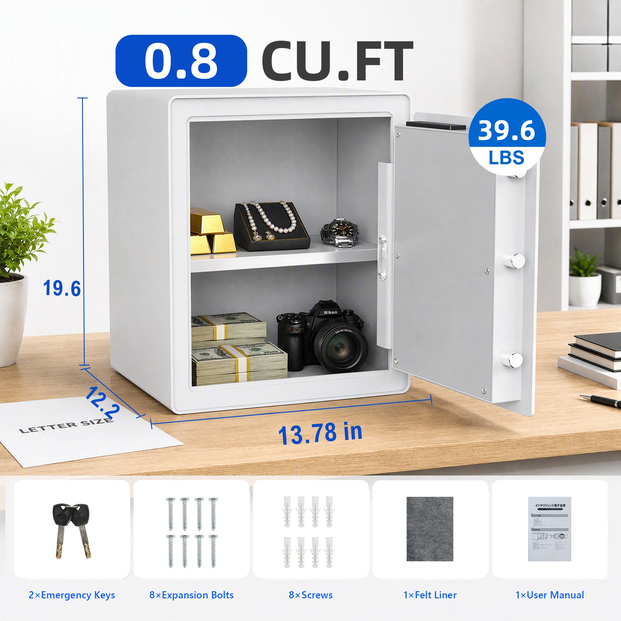 VALINIRT 19.7-Inch Tall Biometric Home Safe with Fingerprint & Digital Keypad, Anti-Pry Design and Alarm