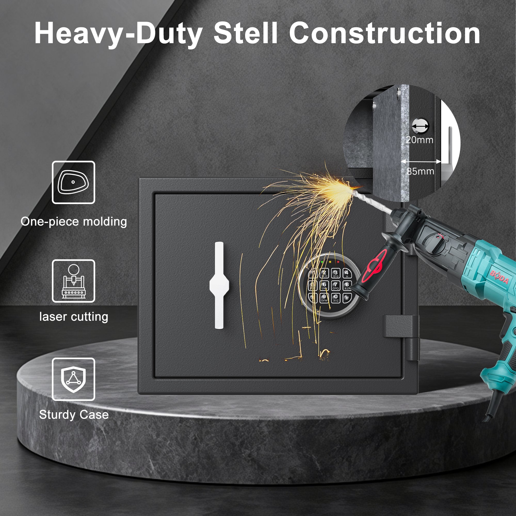1.3 Cu Ft Fireproof Home Safe with Keypad Lock Alarm Heavy Steel