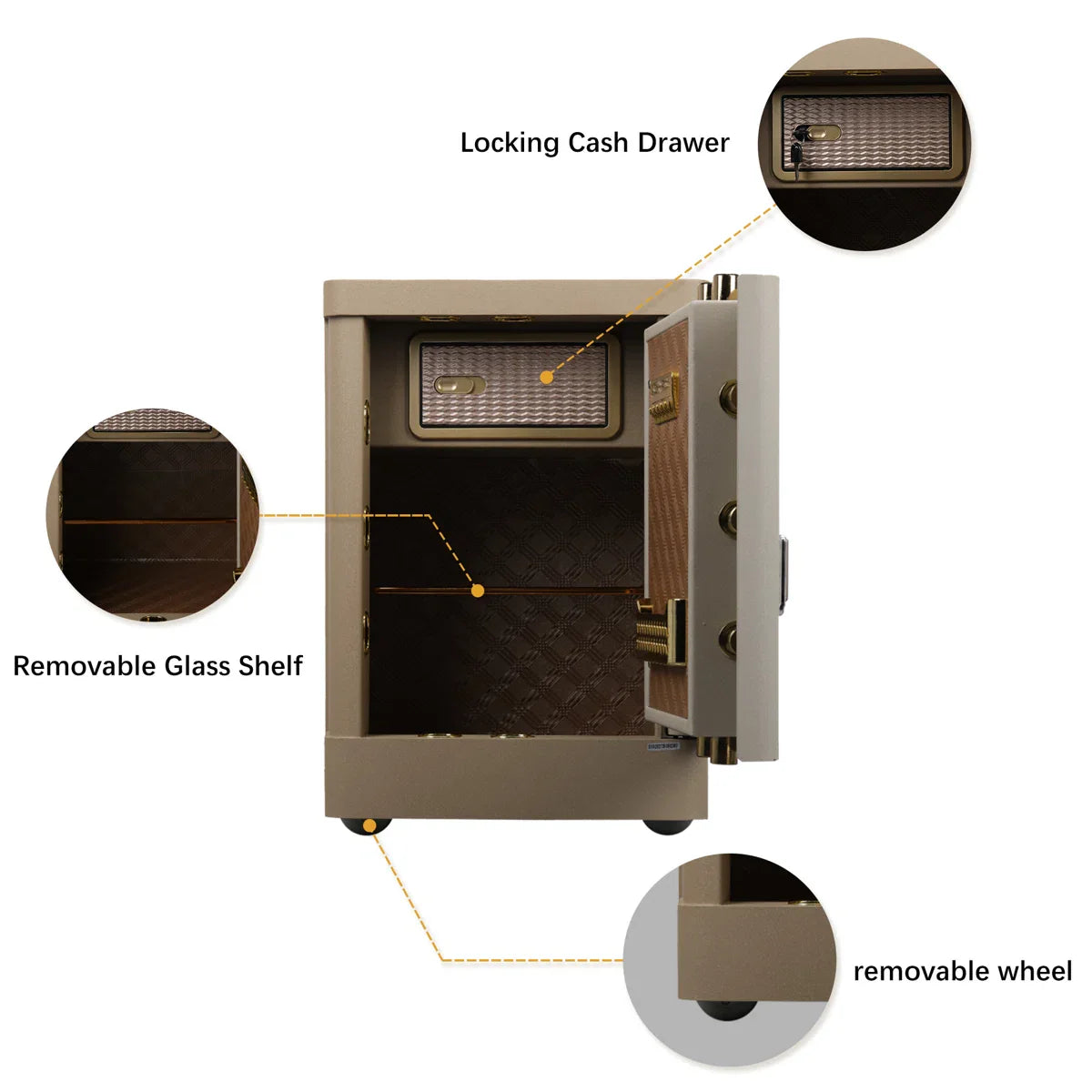 Security Safe with Wheels, Inner Key Box & Fireproof Document Bag