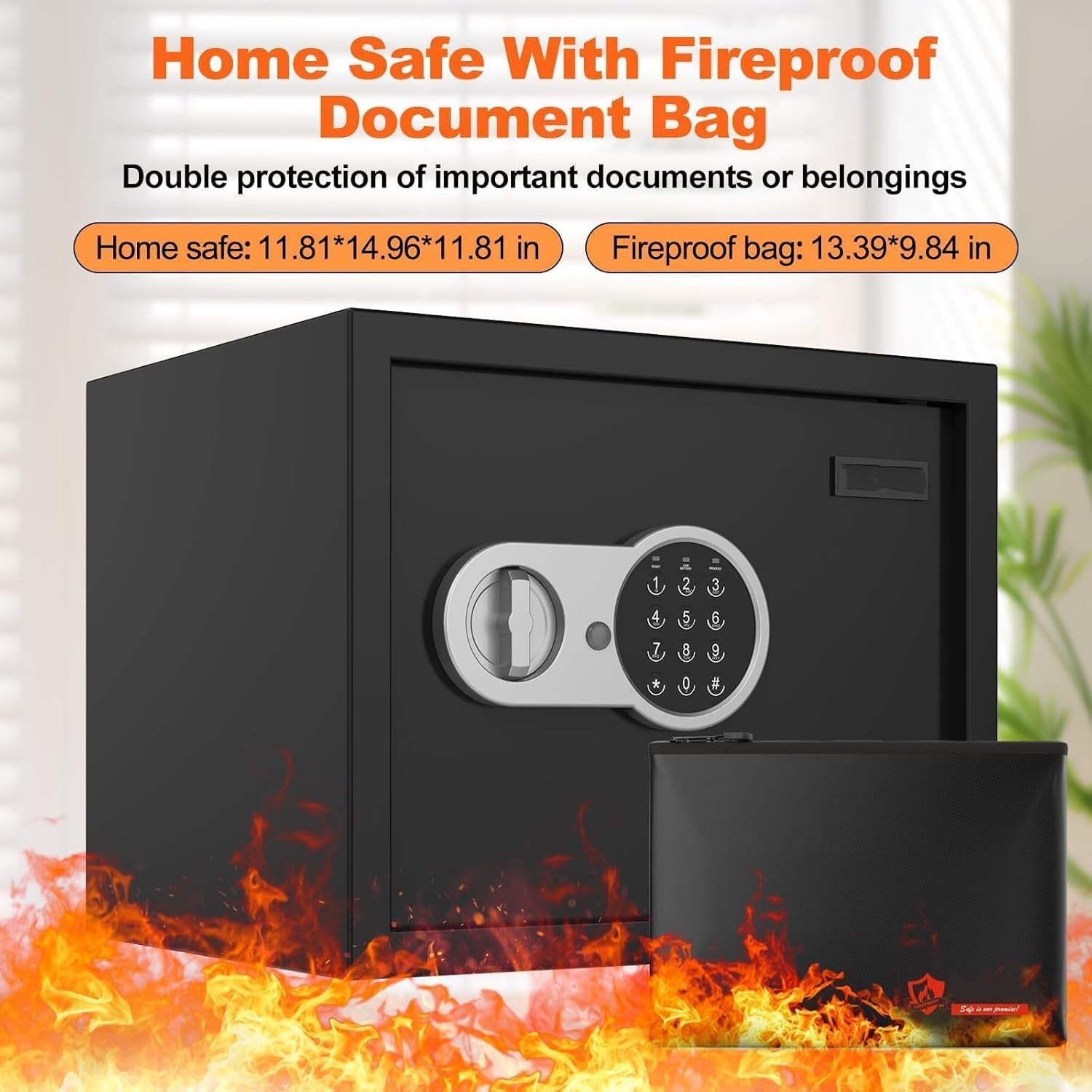 1.2 Cu Ft Home Safe with Keypad Lock Alarm Steel Cabinet with Shelf