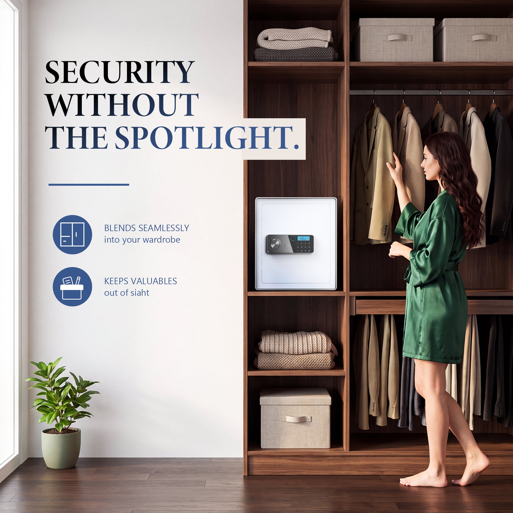 VALINIRT 15.7-Inch Biometric Home Safe with Fingerprint & Digital Keypad, Anti-Pry Design and Alarm