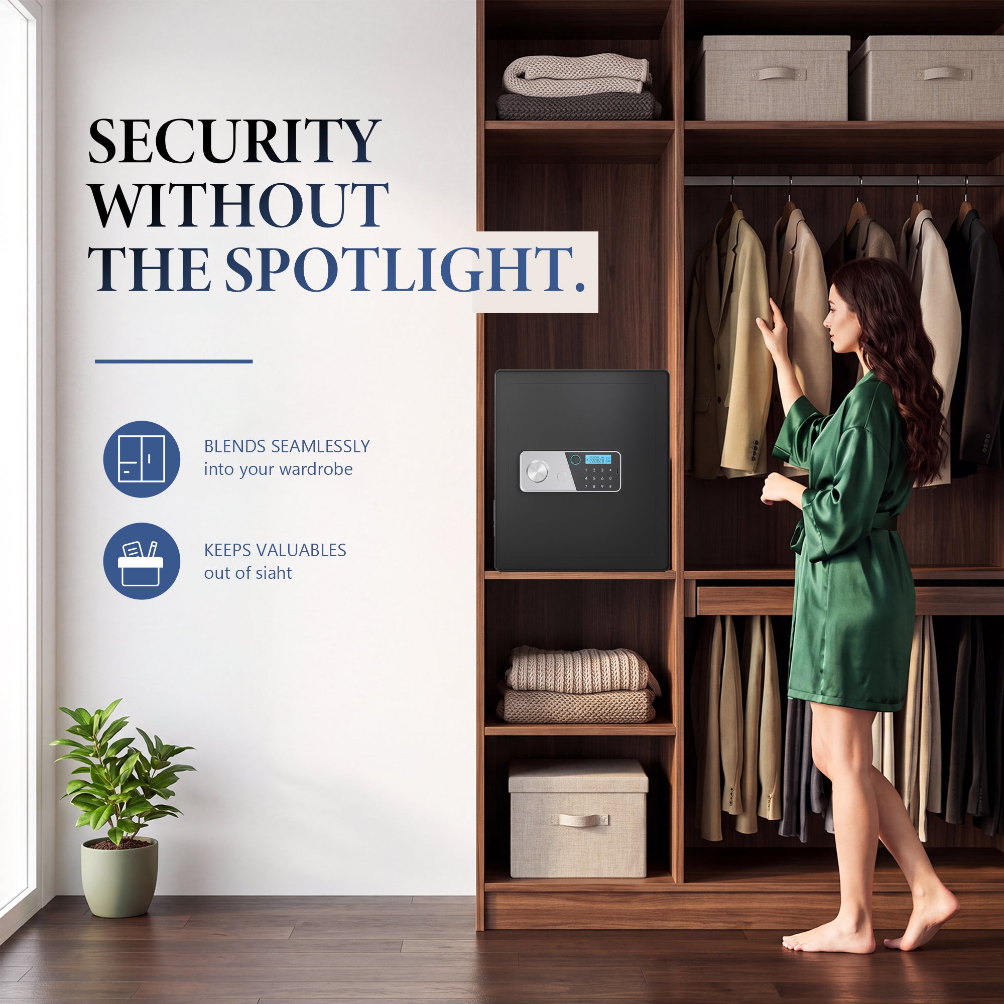 VALINIRT 15.7-Inch Biometric Home Safe with Fingerprint & Digital Keypad, Anti-Pry Design and Alarm