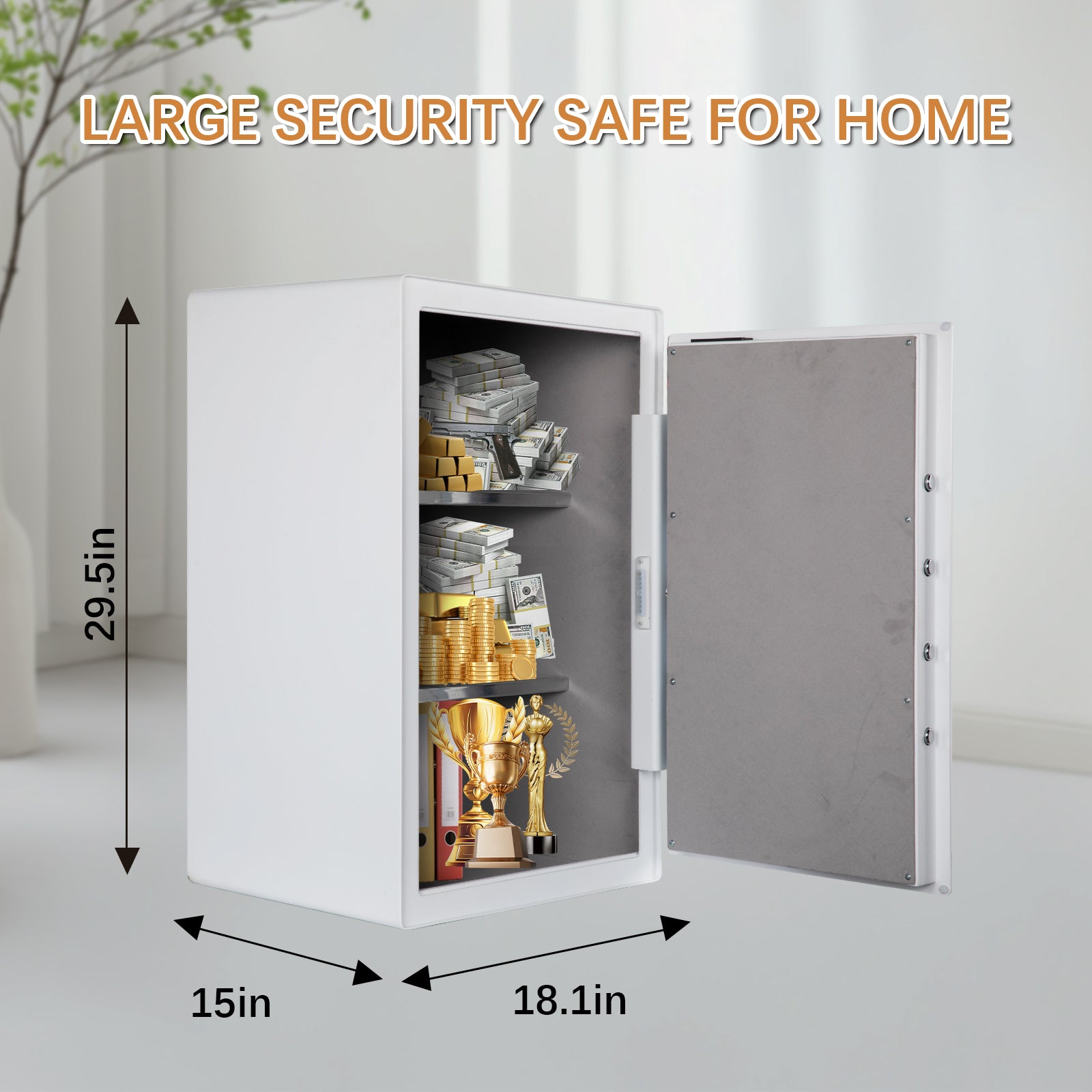 4.7 Cu Ft Fingerprint Home Safe with Fireproof Bag, Drawer & Shelves