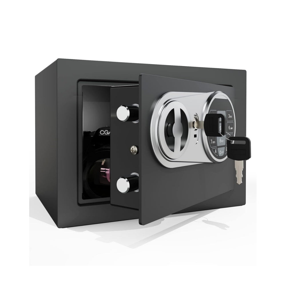 0.23 Cu Ft Small Digital Safe Box with Keypad & Keys, Compact Home Lock Box