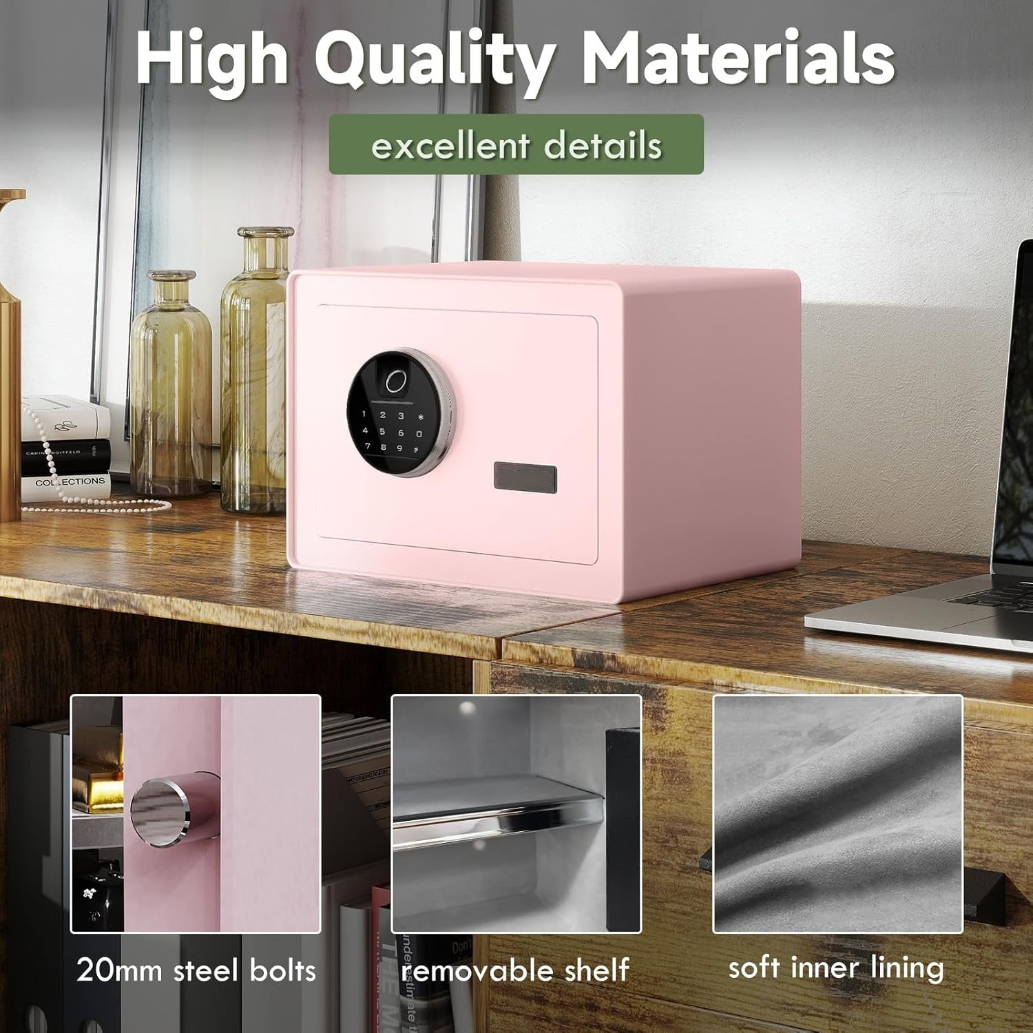 1.2 cu ft Fingerprint Safe Box with Keypad & Key, Removable Shelf