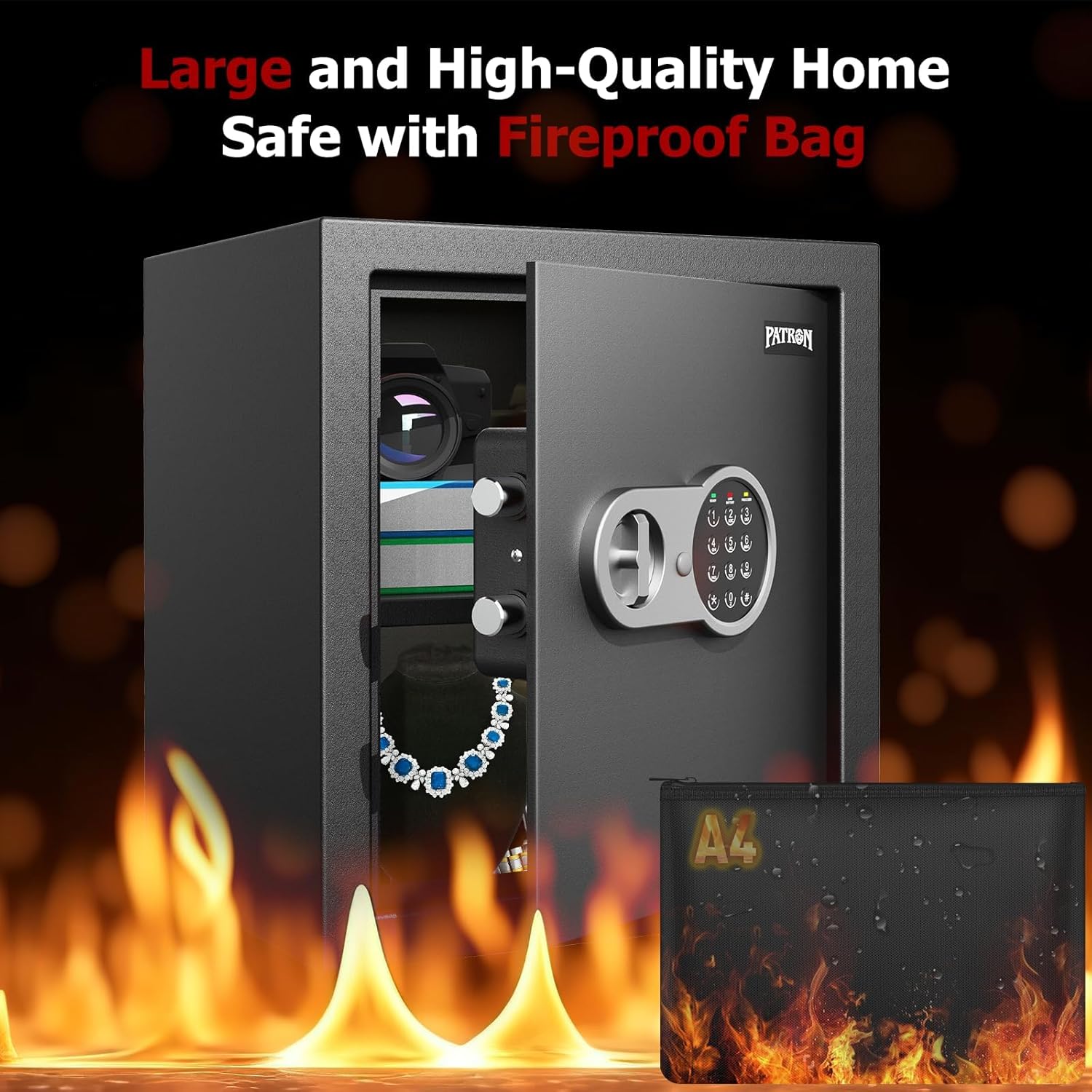 2.3 Cu Ft Fireproof Home Safe with Electronic Keypad & Alarm