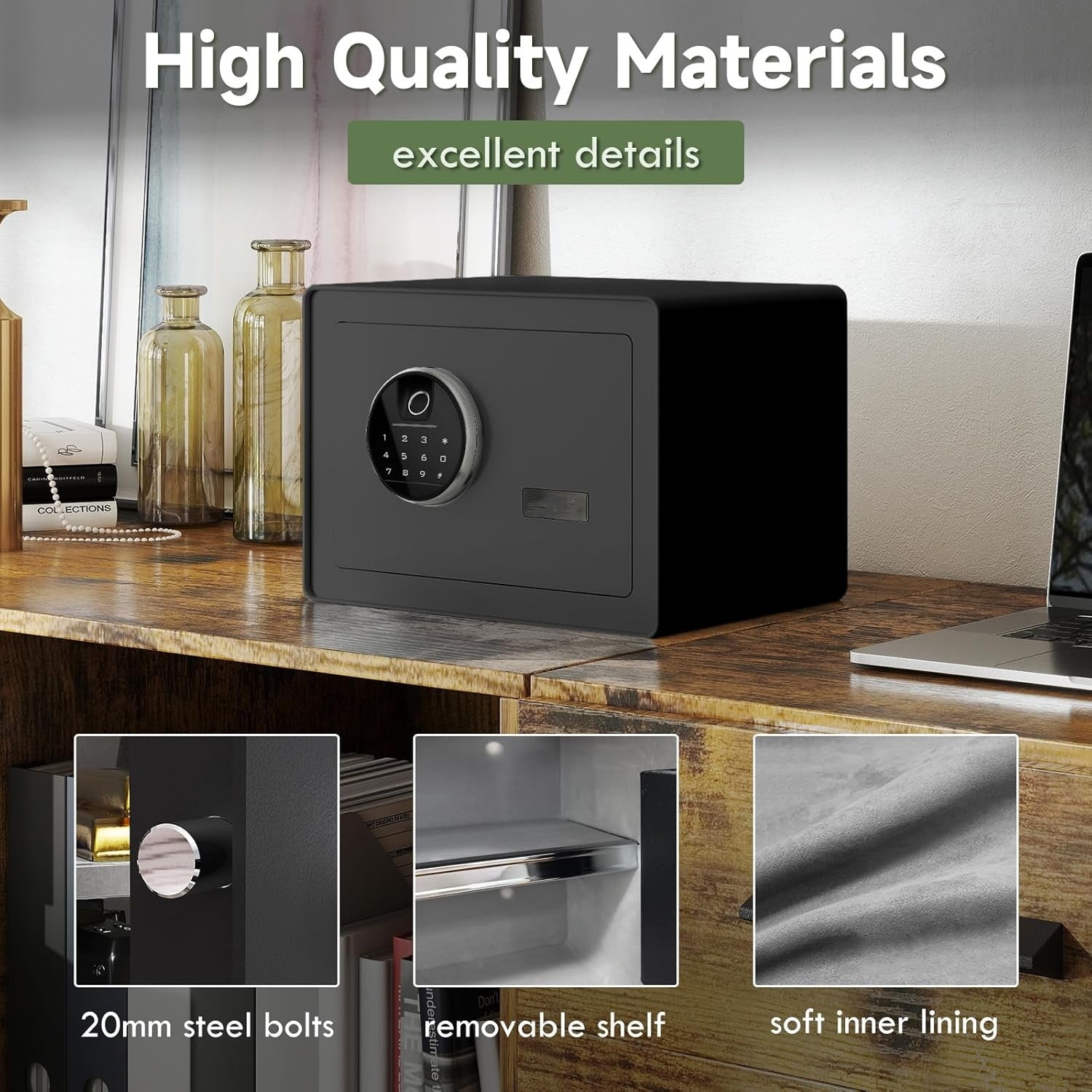 1.2 cu ft Fingerprint Safe Box with Keypad & Key, Removable Shelf