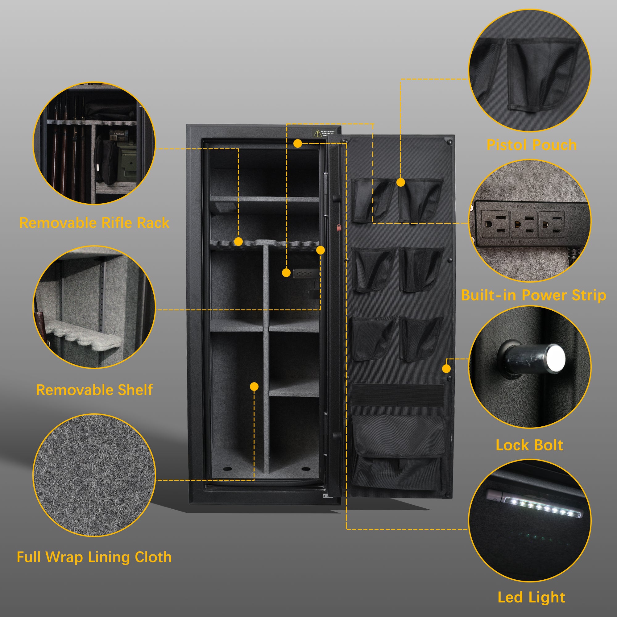 24 Gun Fireproof Safe with Biometric Fingerprint No-Assembly-Required