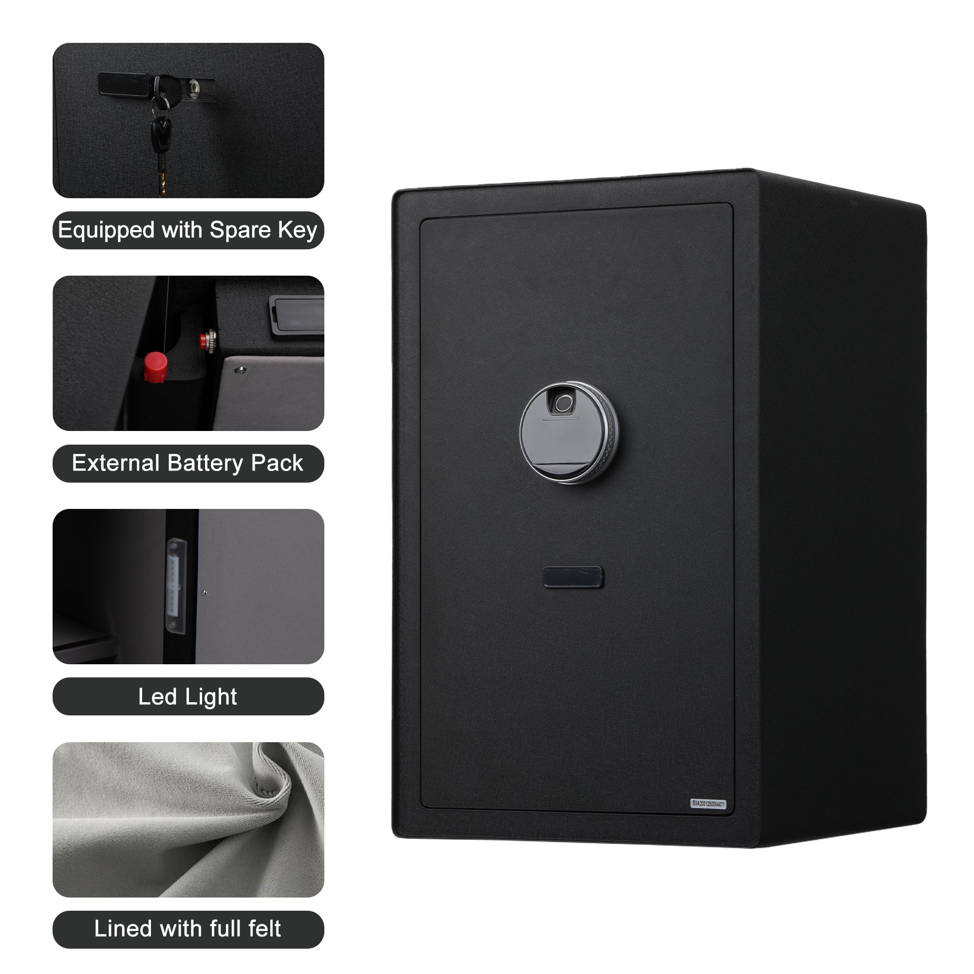 Fingerprint Safe Box with Alarm, LED Light & Removable Shelves