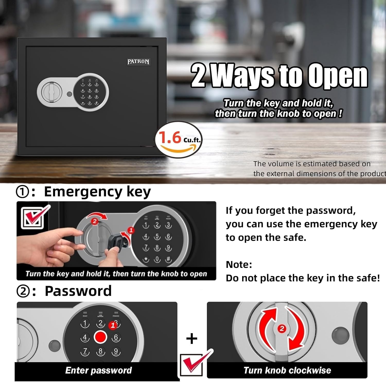 1.2 Cu Ft Home Safe with Keypad Lock Alarm Steel Cabinet with Shelf