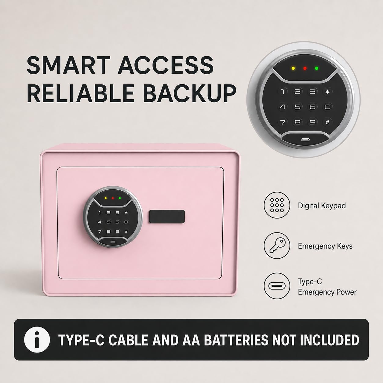 VALINIRT Biometric Home Safe with Fingerprint Keypad, Anti-Pry Design & Alarm, Pink