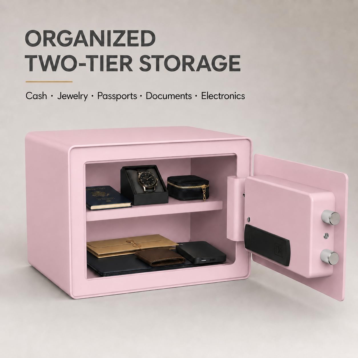 VALINIRT Biometric Home Safe with Fingerprint Keypad, Anti-Pry Design & Alarm, Pink