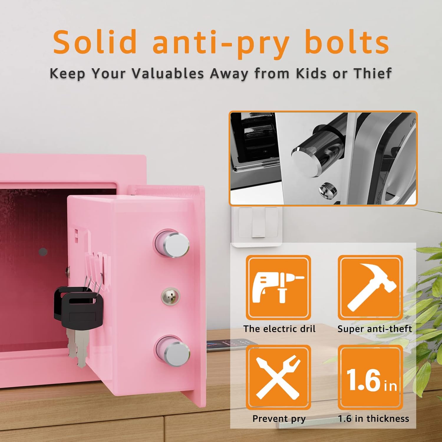 0.23 Cu Ft Small Digital Safe Box with Keypad & Keys, Compact Home Lock Box