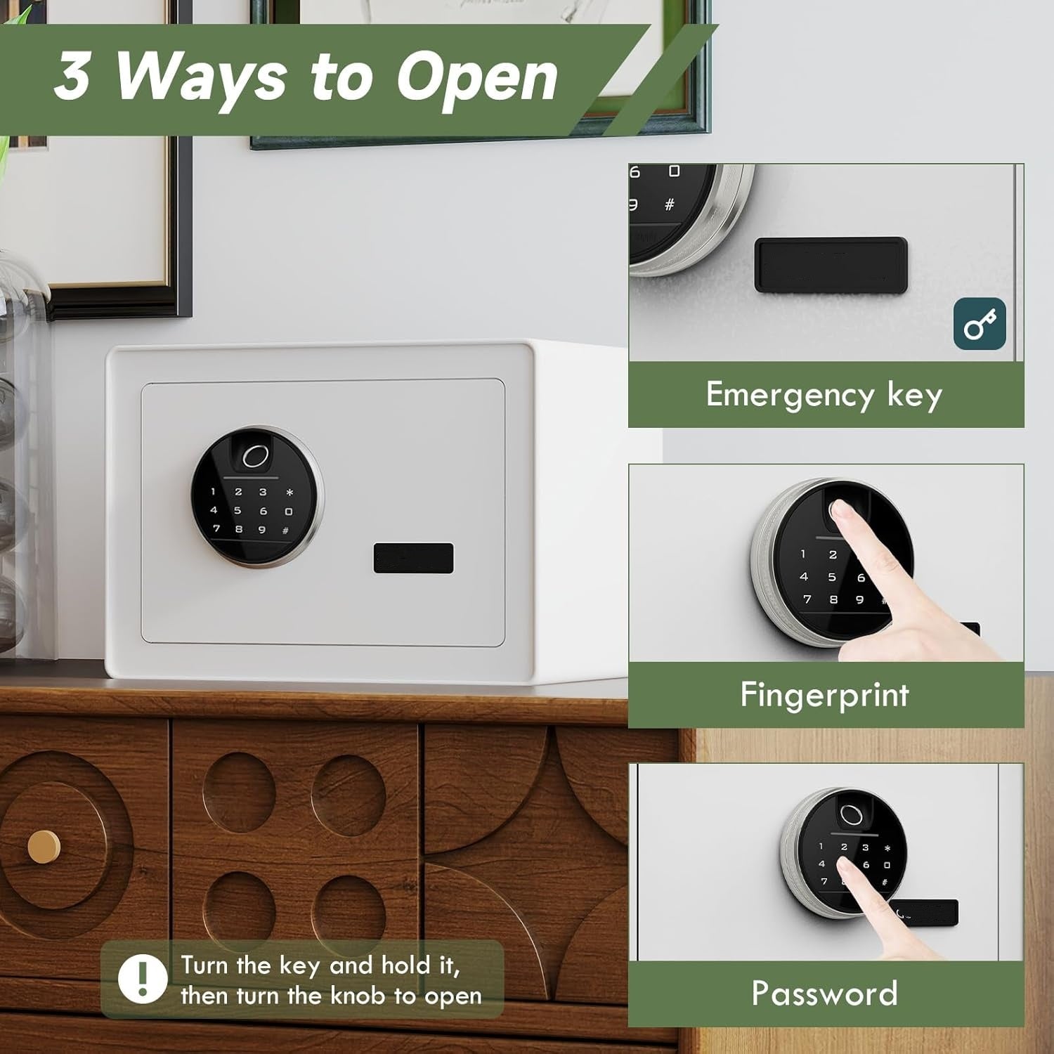 1.2 cu ft Fingerprint Safe Box with Keypad & Key, Removable Shelf