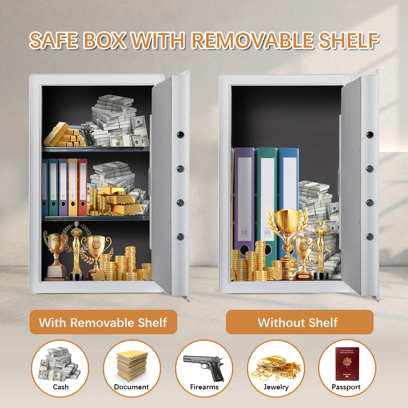 4.7 Cu Ft Fingerprint Home Safe with Fireproof Bag, Drawer & Shelves