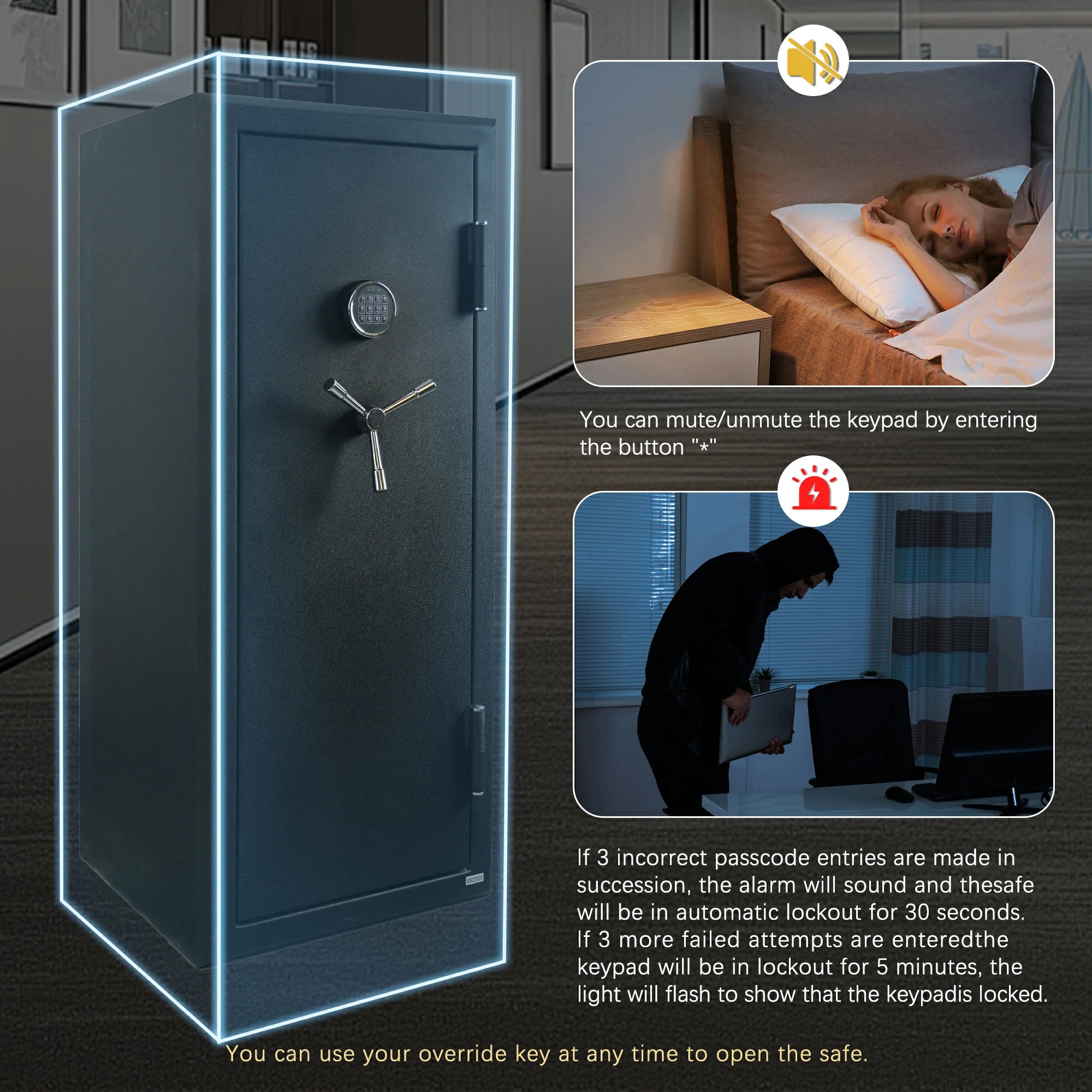 24 Gun Fireproof Safe Cabinet, Electronic Lock, No Assembly