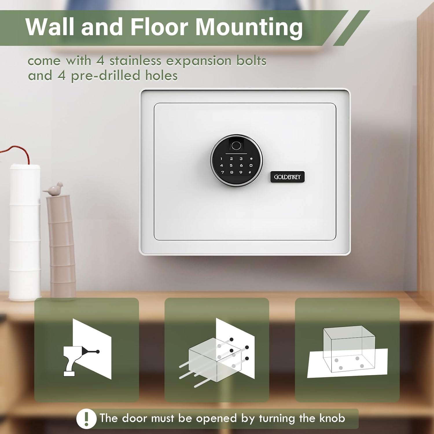 1.6 Cu Ft Home Safe with Fingerprint Lock Alarm Velvet Interior Shelf