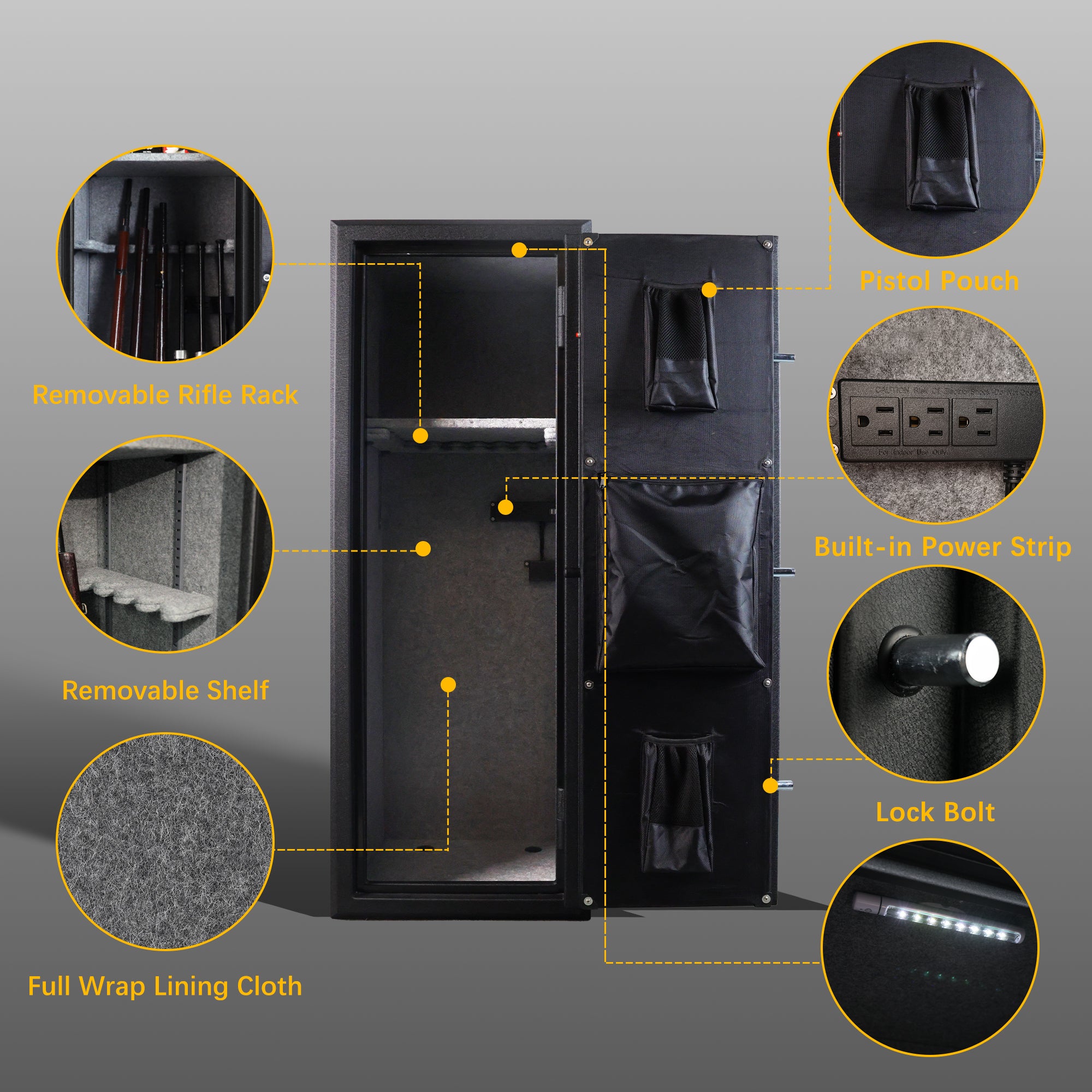 14 Gun Fireproof Rifle Safe with Biometric Fingerprint Lock and Charging Ports