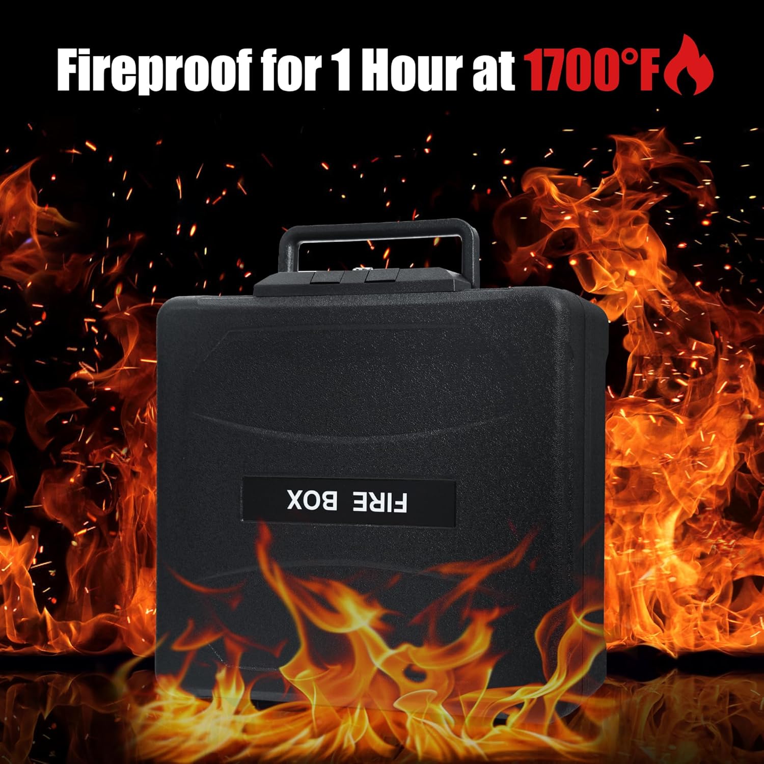 Portable Fireproof Safe Box with Key Lock, LED Light and Strap