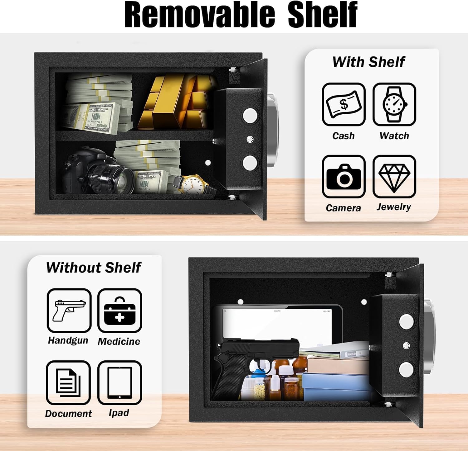 1.2 Cu Ft Home Safe with Keypad Lock Alarm Steel Cabinet with Shelf