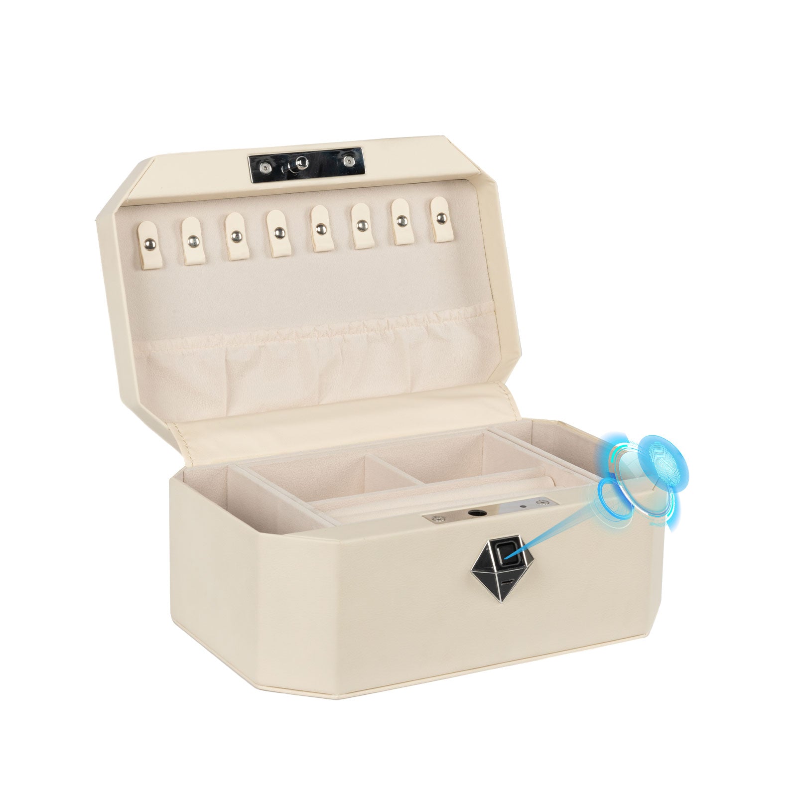 Biometric Fingerprint safe Leather Wrapped Jewelry Box with Lock