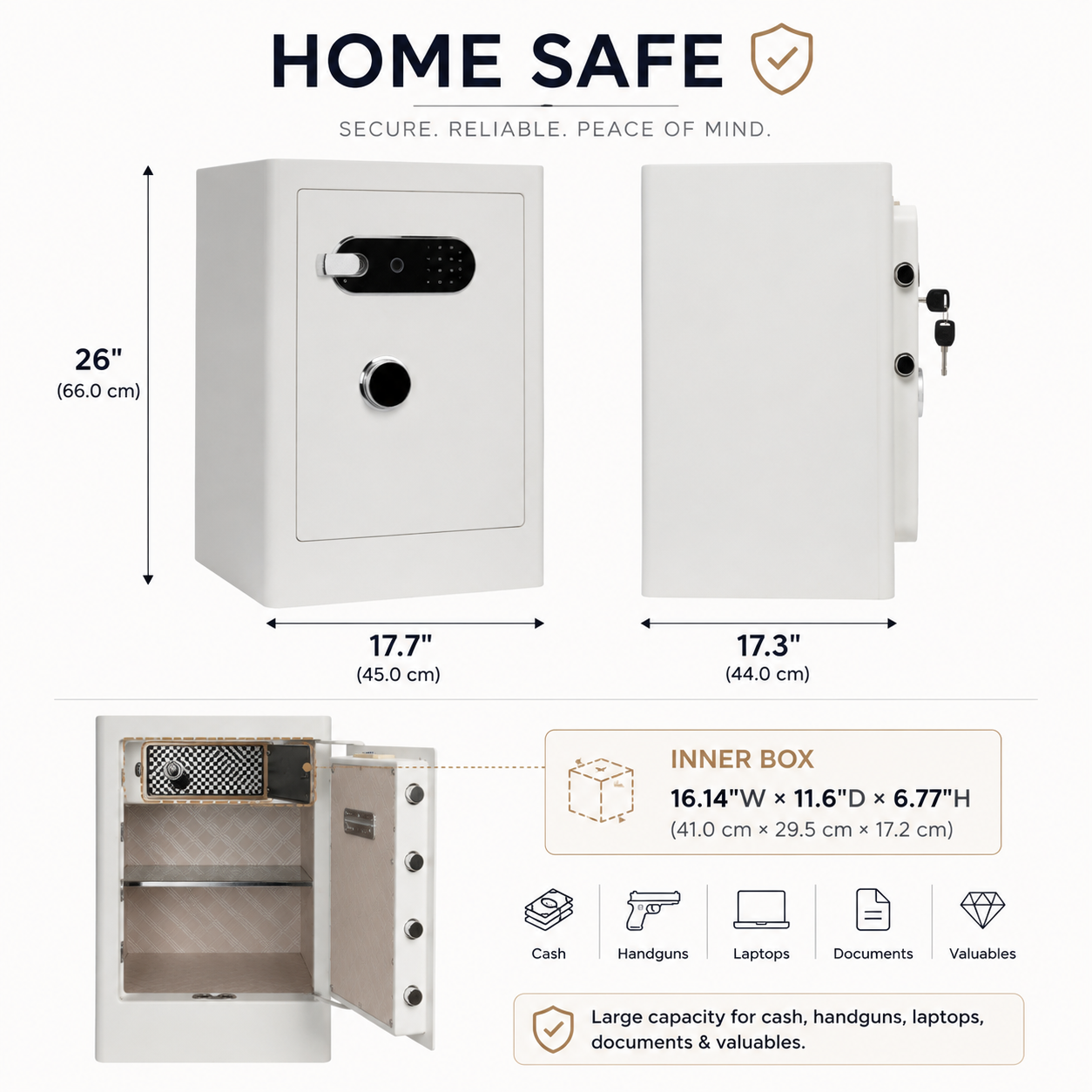 3.38 Cu Biometric Home Safe Box with Fingerprint Lock Dual Alarm and LED Light