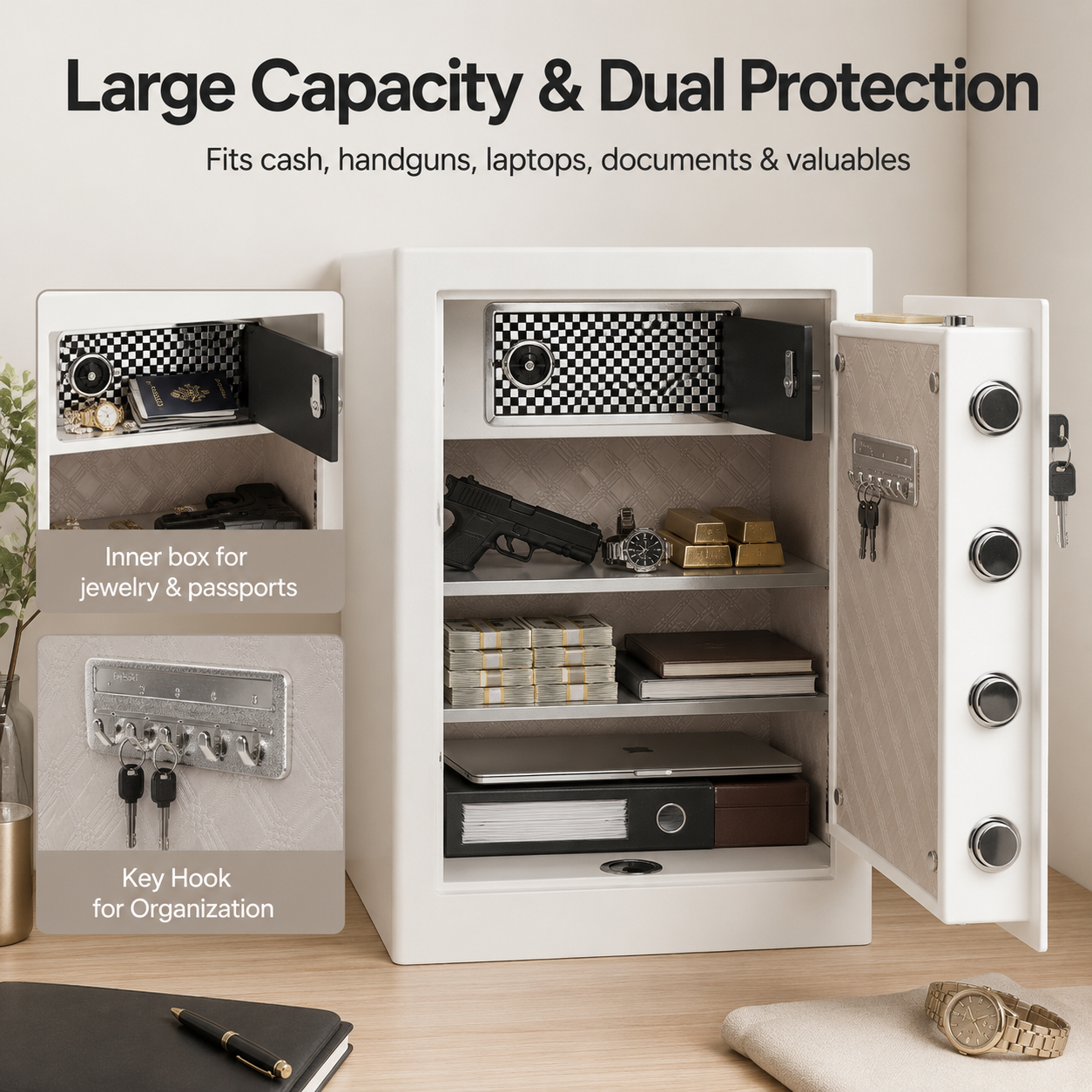 3.38 Cu Biometric Home Safe Box with Fingerprint Lock Dual Alarm and LED Light