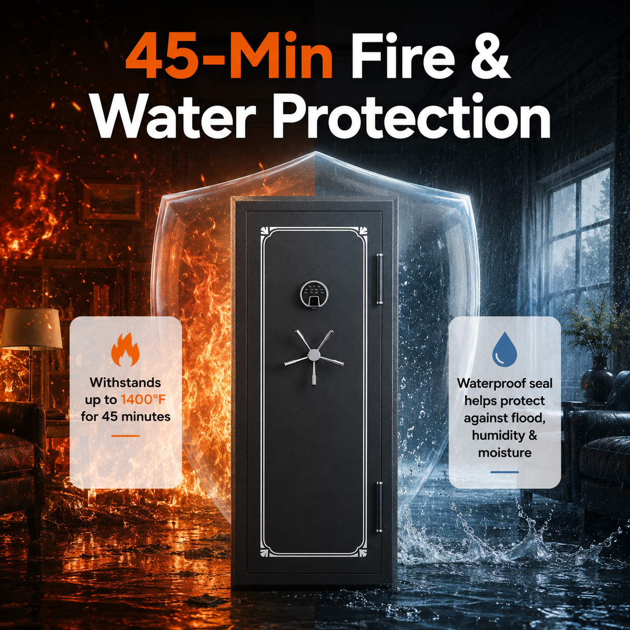 34 Gun Fireproof Rifle Safe with Biometric Lock and Charging Ports