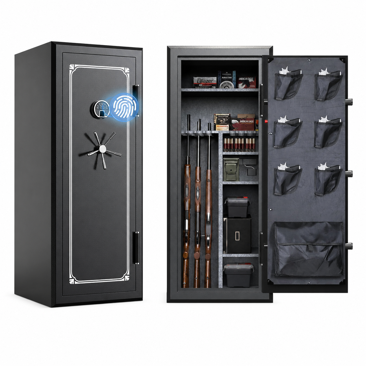 34 Gun Fireproof Rifle Safe with Biometric Lock and Charging Ports