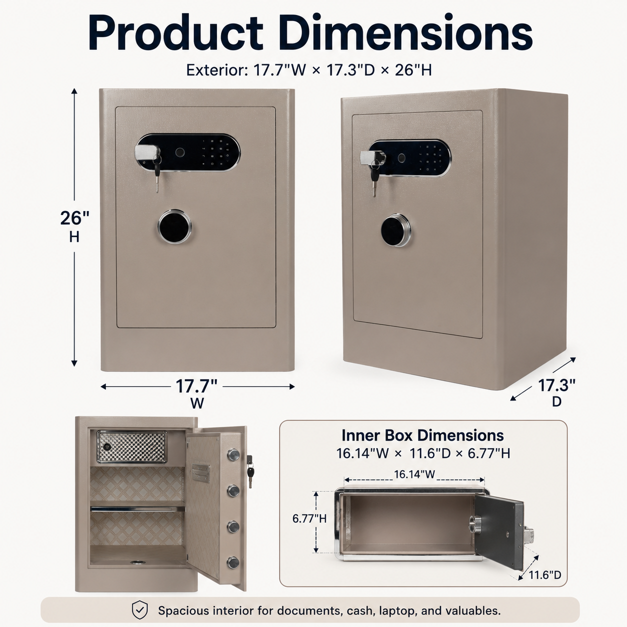 3.38 Cu Biometric Home Safe Box with Fingerprint Lock Dual Alarm and LED Light