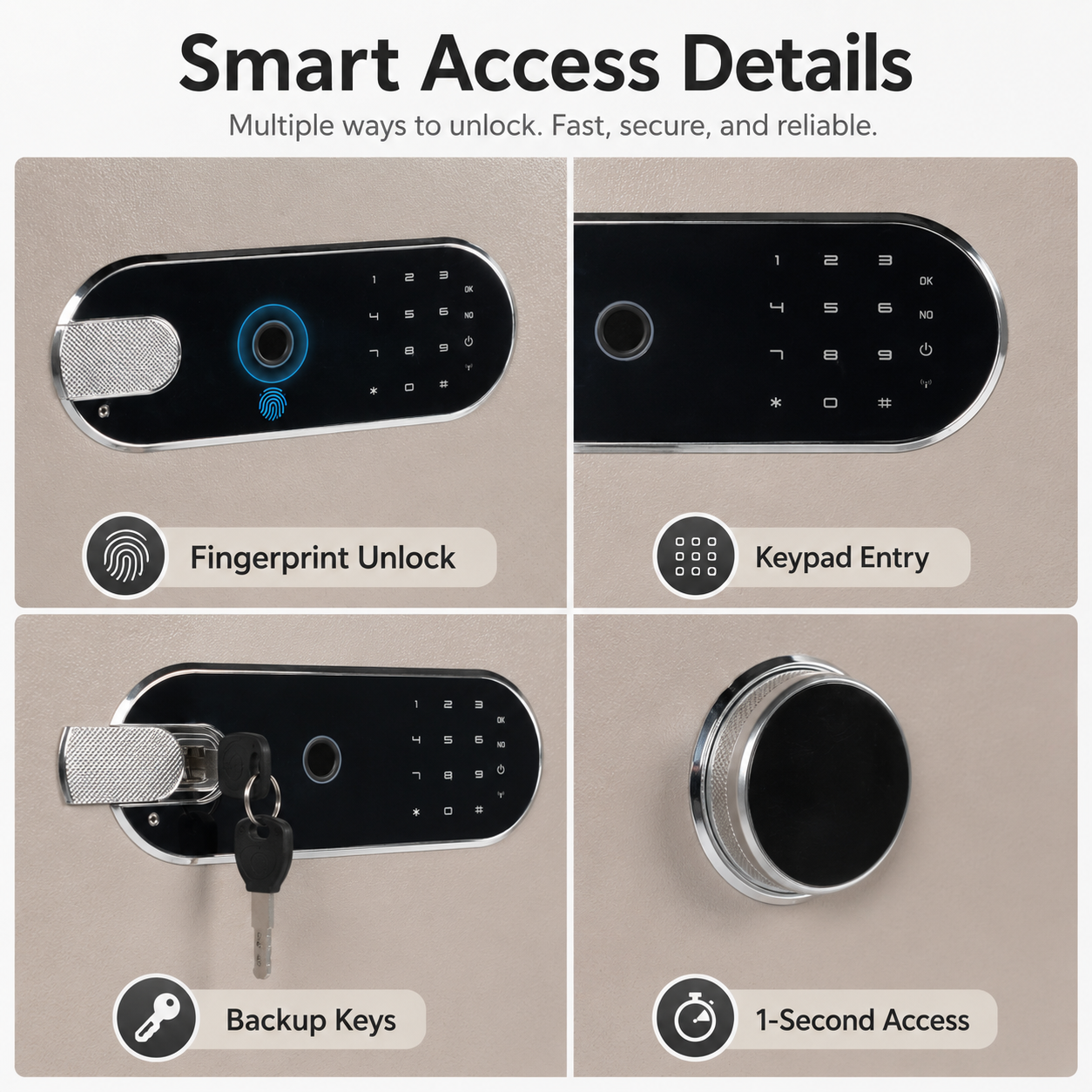 3.38 Cu Biometric Home Safe Box with Fingerprint Lock Dual Alarm and LED Light
