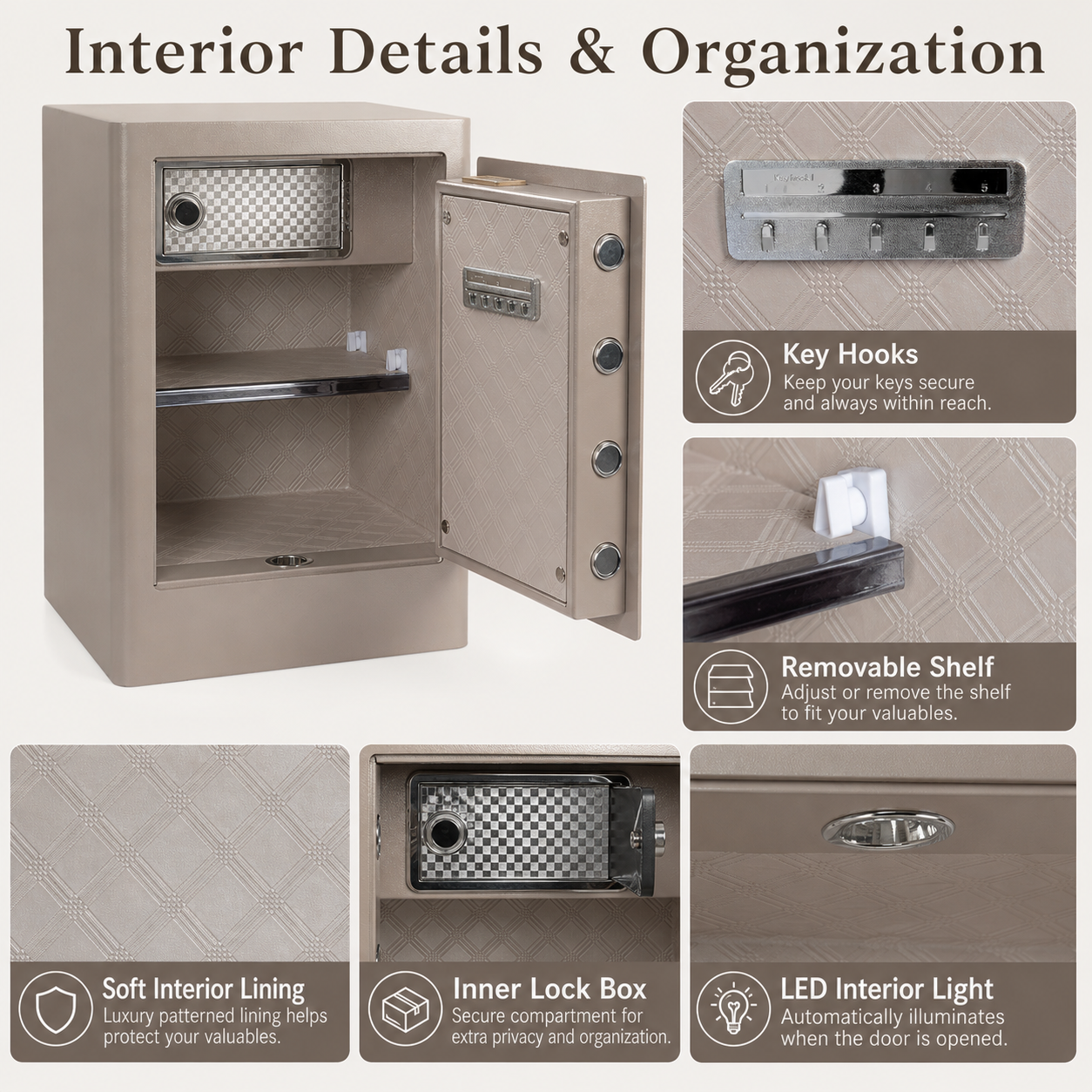 3.38 Cu Biometric Home Safe Box with Fingerprint Lock Dual Alarm and LED Light