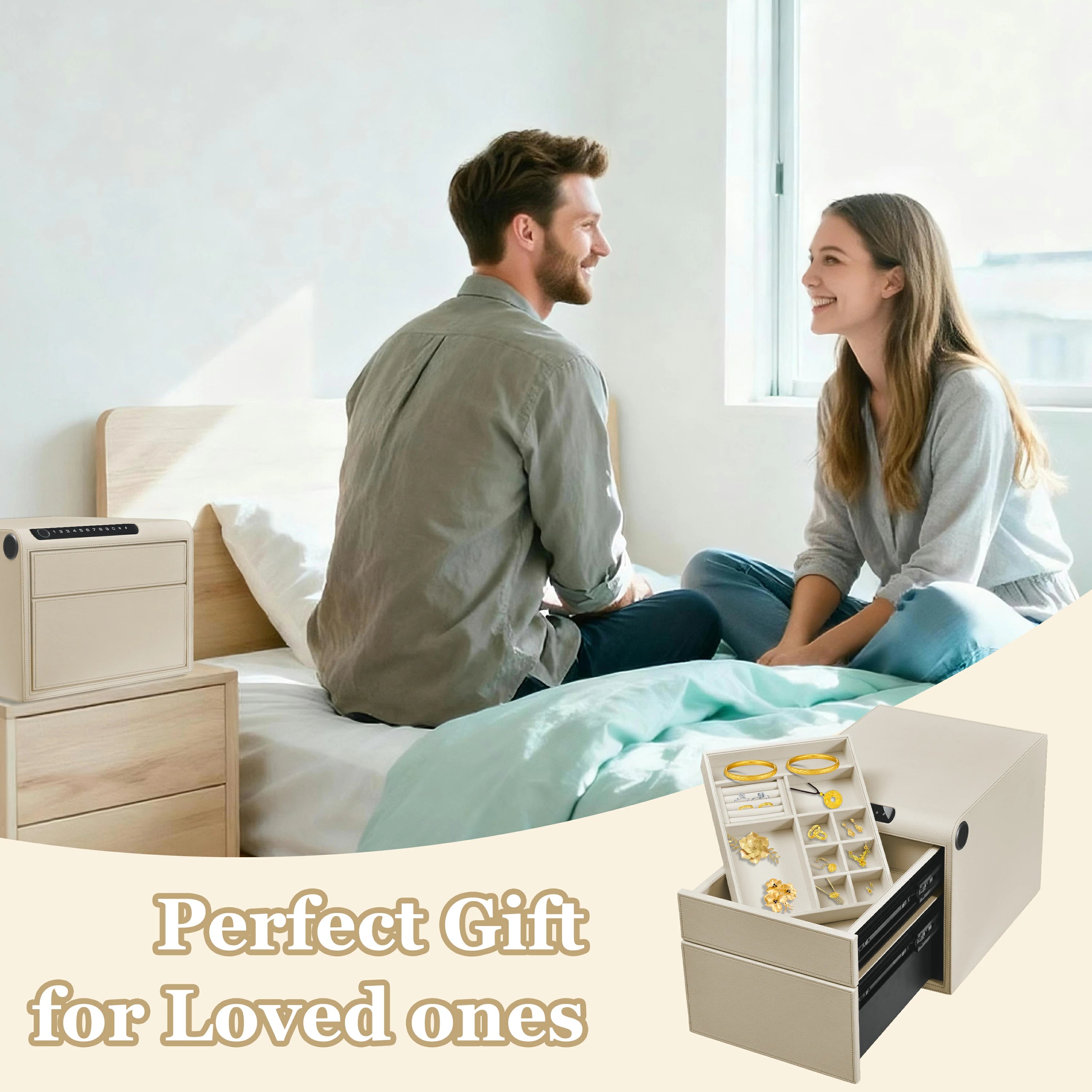 Smart Jewelry Safe Box with Bluetooth, Fingerprint Lock & Auto Open