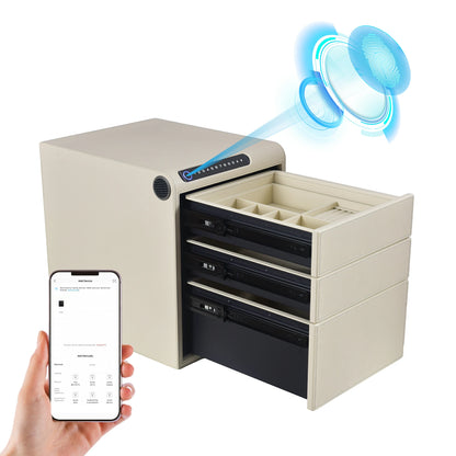3 Drawers Smart Jewelry Safe Box with Bluetooth, Fingerprint Lock & Auto Open