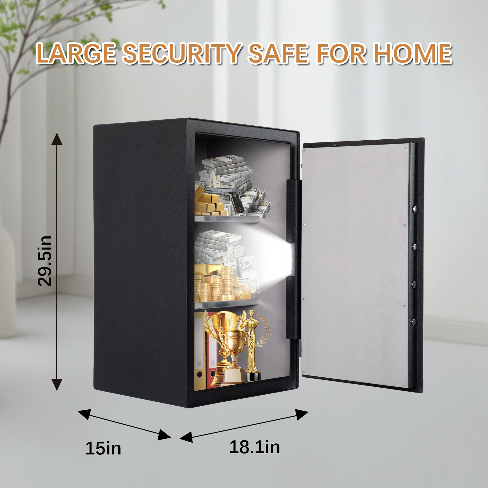 4.7 Cu Ft Fingerprint Home Safe with Fireproof Bag, Drawer & Shelves