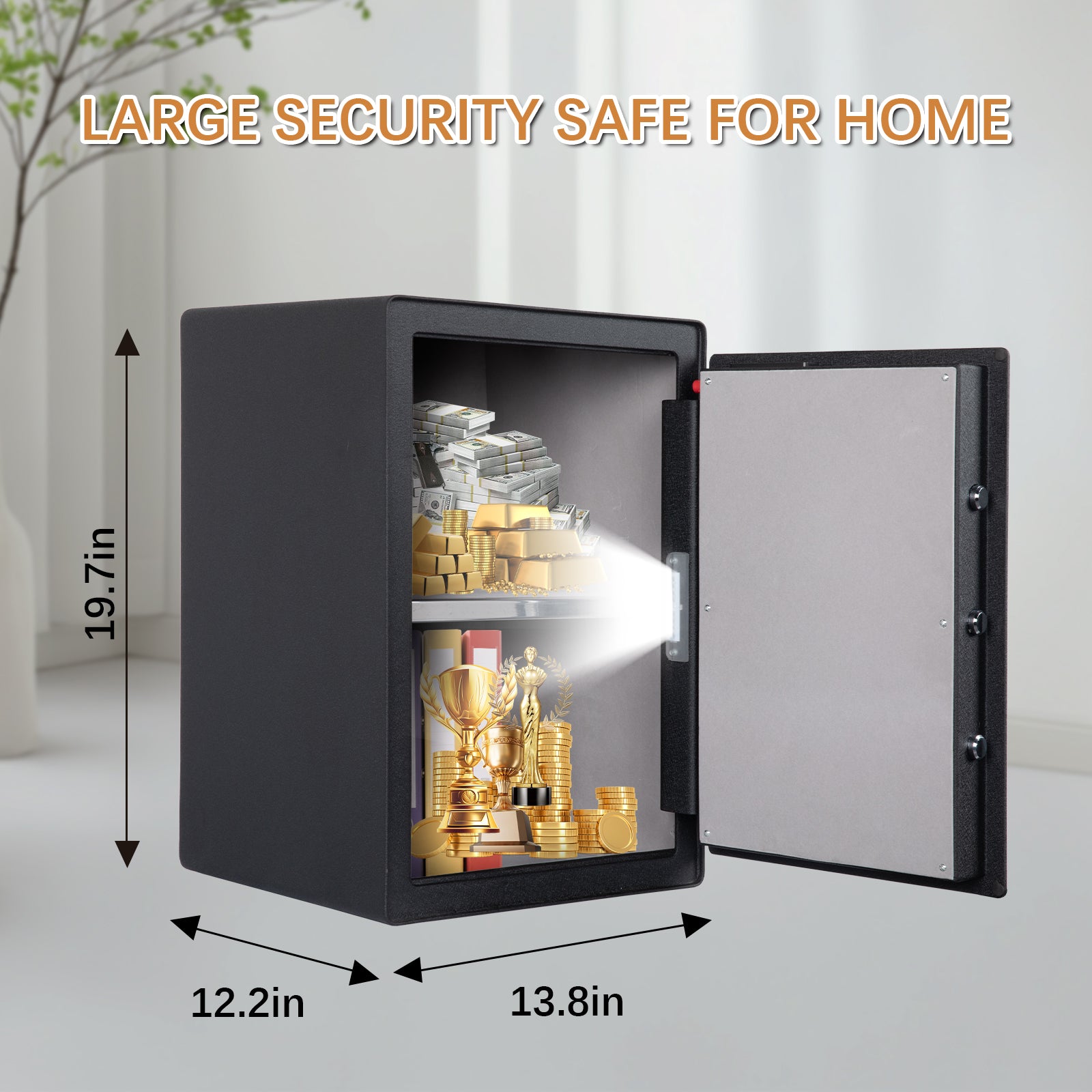 2.0 Cu Ft Fingerprint Home Safe Box with Fireproof Bag, Drawer & Shelf