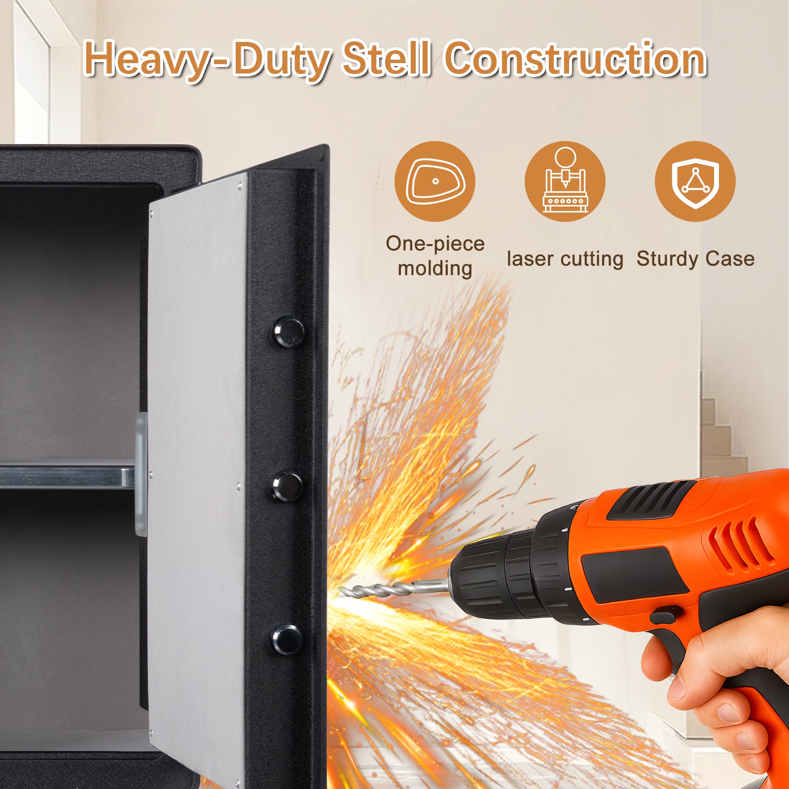 2.0 Cu Ft Fingerprint Home Safe Box with Fireproof Bag, Drawer & Shelf