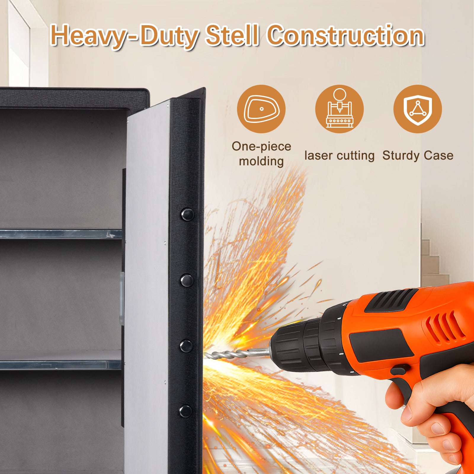 4.7 Cu Ft Fingerprint Home Safe with Fireproof Bag, Drawer & Shelves