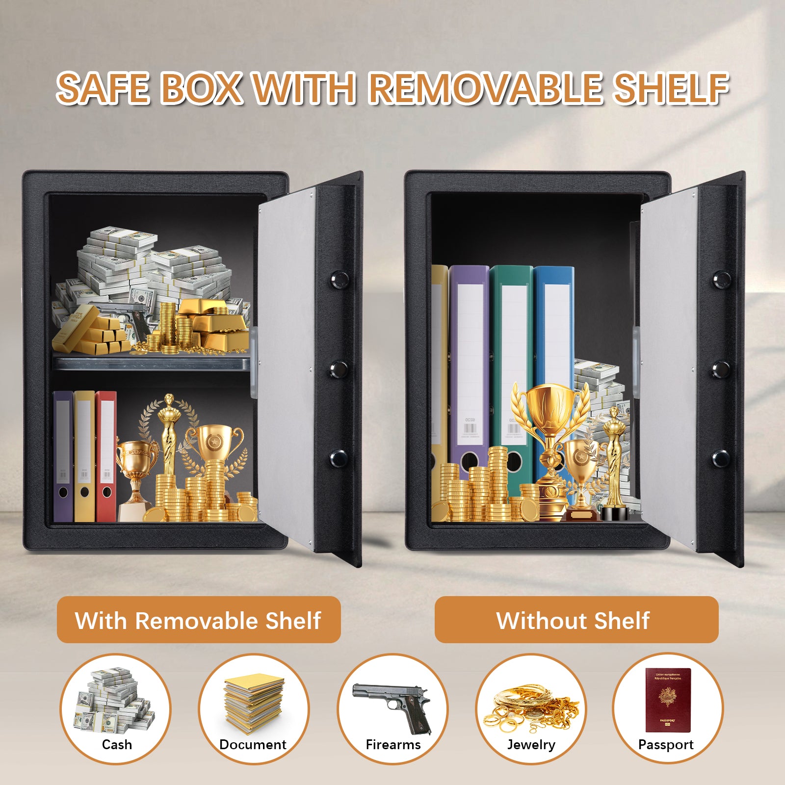 2.0 Cu Ft Fingerprint Home Safe Box with Fireproof Bag, Drawer & Shelf