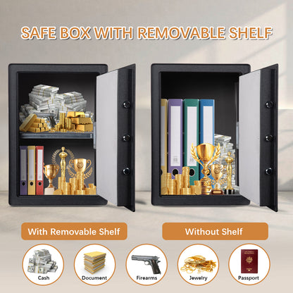 2.0 Cu Ft Fingerprint Home Safe Box with Fireproof Bag, Drawer & Shelf