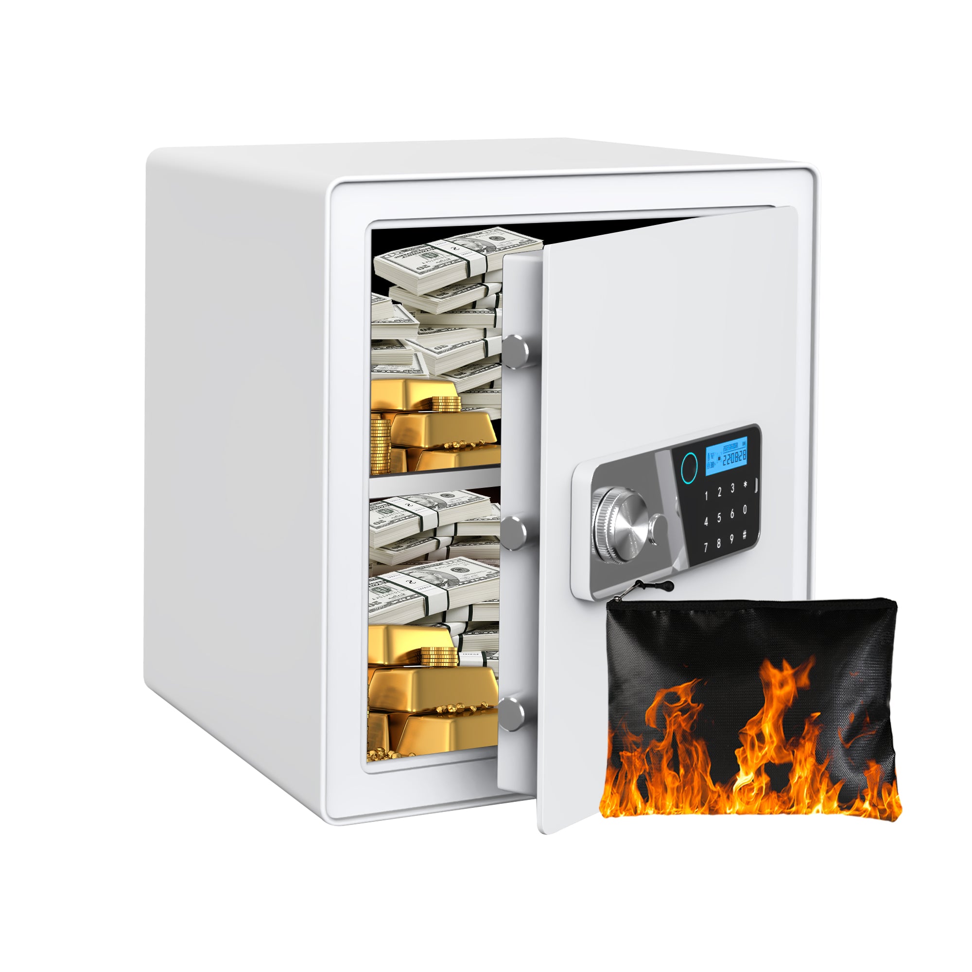 VALINIRT 15.7-Inch Biometric Home Safe with Fingerprint & Digital Keypad, Anti-Pry Design and Alarm