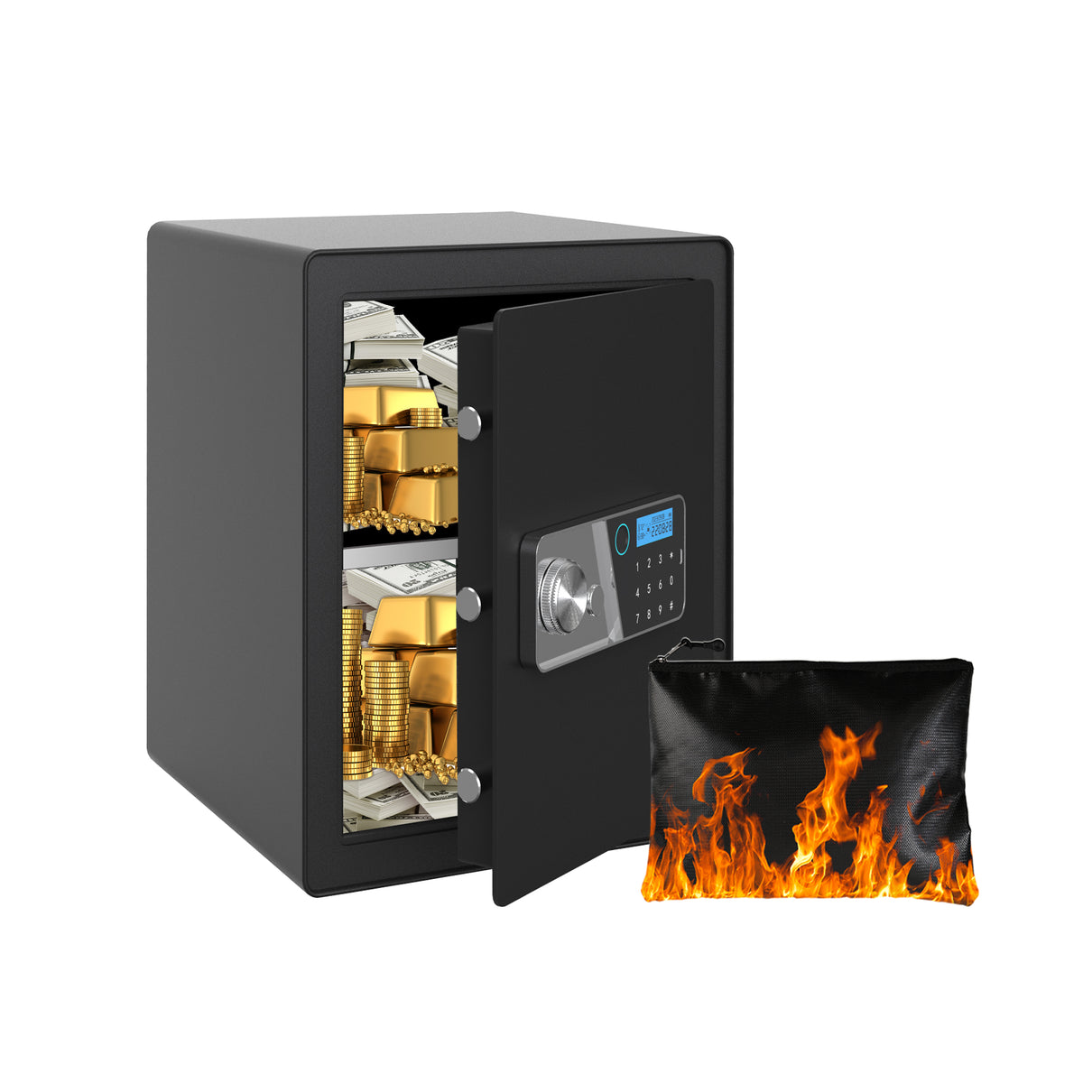 VALINIRT 19.7-Inch Tall Biometric Home Safe with Fingerprint & Digital Keypad, Anti-Pry Design and Alarm