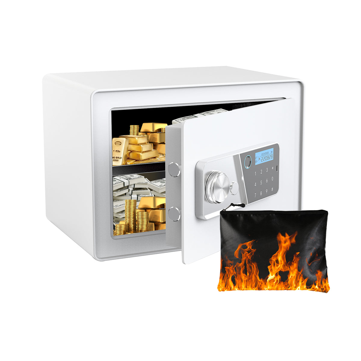 VALINIRT 9.8-Inch Biometric Home Safe with Fingerprint & Digital Keypad, Anti-Pry Design and Alarm