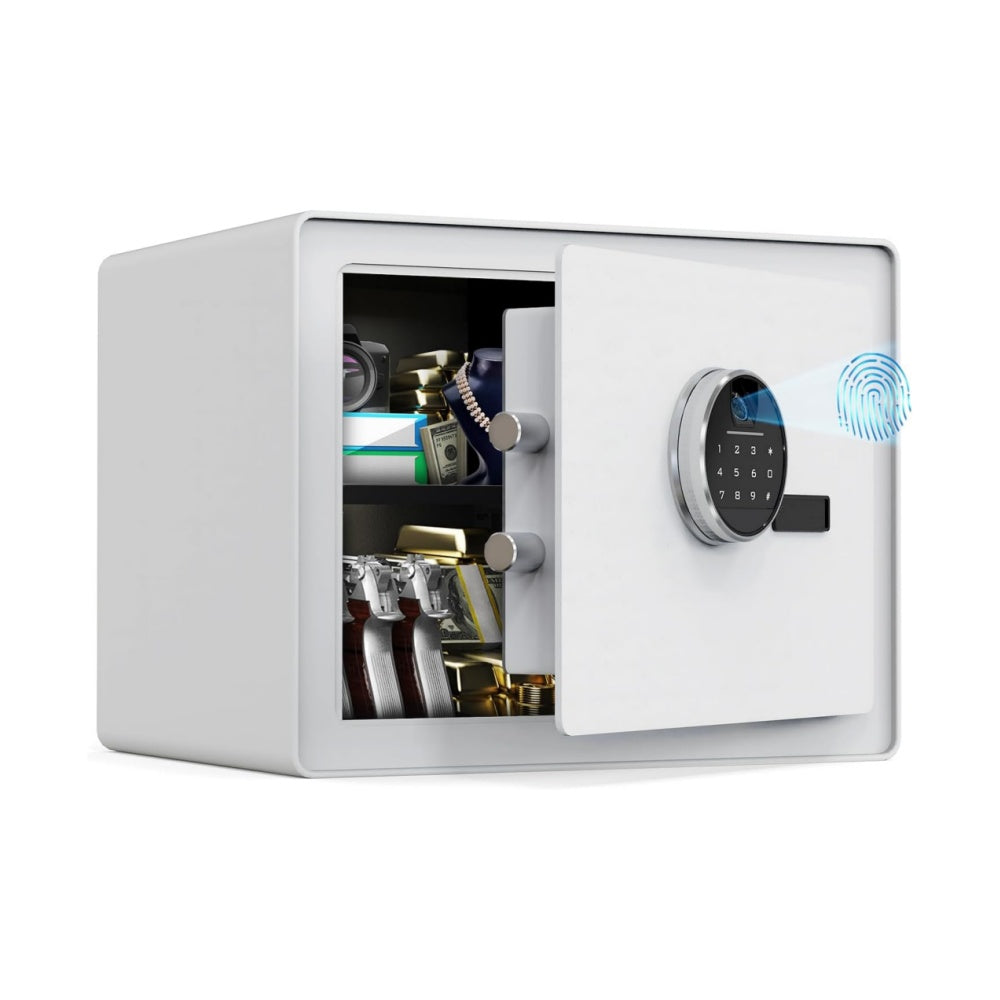 1.6 Cu Ft Fingerprint Jewelry Safe Box White Steel, Alarm & Shelf